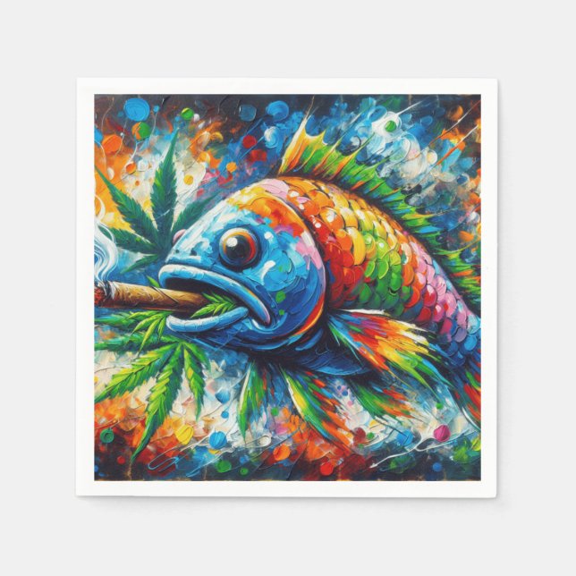 Farbenfrohe Abstrakte Fischmauer Dekoration Kunst, Serviette (Vorderseite)