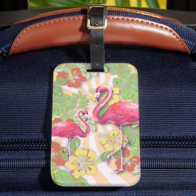 Farbenfrohe Abstrakte Flamingo & Floral Gepäckanhänger (Vorderseite Insitu 2)