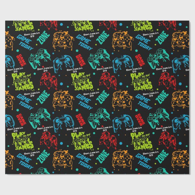 Farbenfrohe Abstrakte Gamers Boy Birthday Party Geschenkpapier (Flach)