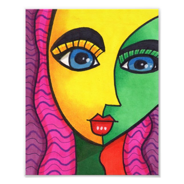 Farbenfrohe Abstrakte Girl Face Fotodruck (Vorne)