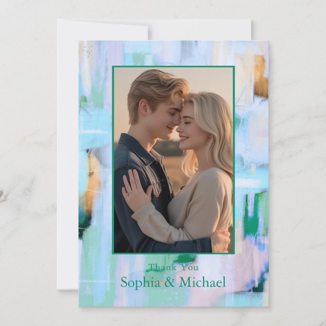 Farbenfrohe Abstrakte Hochzeit Danke Karte Blue Pi (Vorderseite)