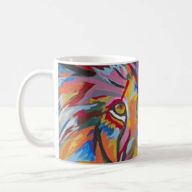 Farbenfrohe Abstrakte Jungle Lion Kaffeetasse (Links)