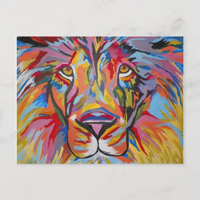Farbenfrohe Abstrakte Jungle Lion Postkarte (Vorderseite)