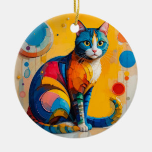 Farbenfrohe Abstrakte Katzenarbeit Keramik Ornament