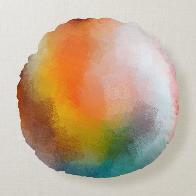 farbenfrohe abstrakte Kunst, braun-gelb-grün Rundes Kissen (Vorderseite)