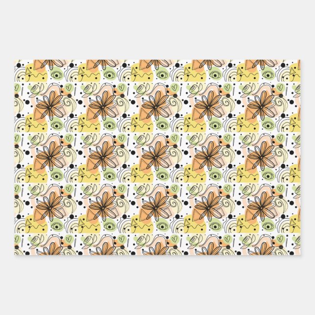 Farbenfrohe Abstrakte Kunst Zeichnend Geschenkpapier Set (Vorderseite)