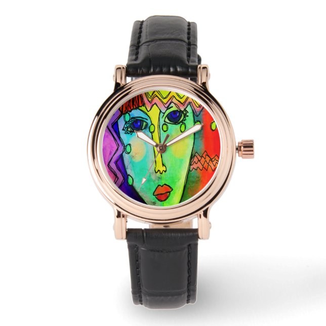Farbenfrohe Abstrakte Kunst zu tragen Armbanduhr (Vorderseite)