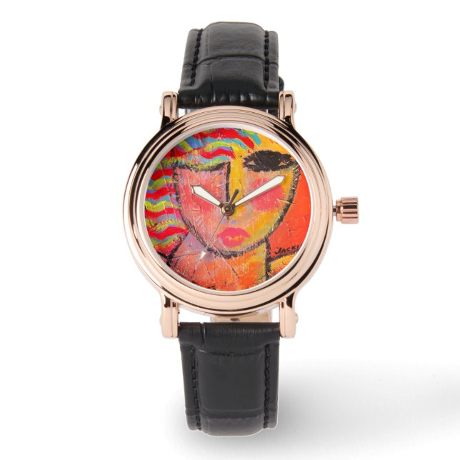 Farbenfrohe Abstrakte Kunst zu tragen Armbanduhr (Vorderseite)
