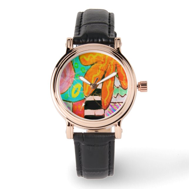 Farbenfrohe Abstrakte Kunst zu tragen Armbanduhr (Vorderseite)