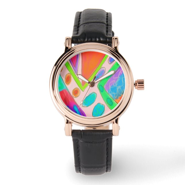 Farbenfrohe Abstrakte Kunst zu tragen Armbanduhr (Vorderseite)