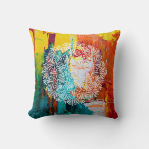 Farbenfrohe, Abstrakte Malerei mit Petal Mandala Kissen