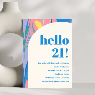 Farbenfrohe Abstrakte Marmor Blaue Rosa Geburtstag Einladung