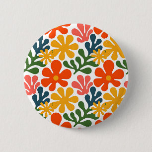 Farbenfrohe abstrakte Matisse-Blumen-Retro-Kunst Button