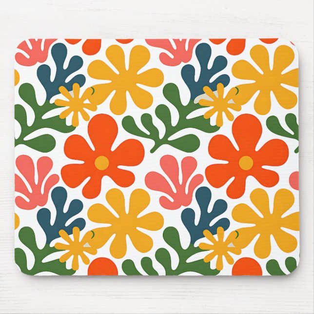 Farbenfrohe abstrakte Matisse-Blumen-Retro-Kunst Mousepad (Vorne)