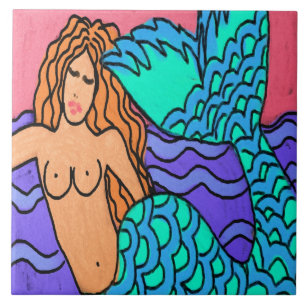 Farbenfrohe Abstrakte Meerjungfrau Art Fliese