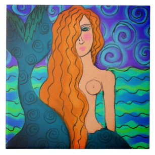 Farbenfrohe Abstrakte Meerjungfrau Digitale Malere Fliese