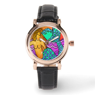 Farbenfrohe Abstrakte Meerjungfrau Kunst Armbanduhr