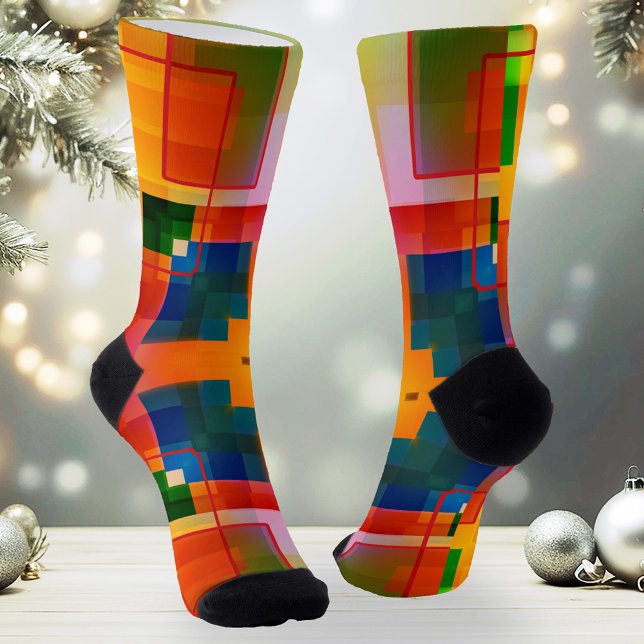 Farbenfrohe Abstrakte Moderne Kunst Socken (Artistic Christmas socks featuring an abstract modern art geometric pattern in bright colors)
