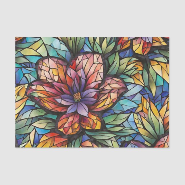 Farbenfrohe Abstrakte Mosaik-Blume und Blätter Seidenpapier (Vorderseite)