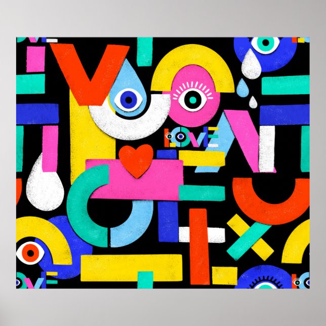 Farbenfrohe abstrakte Muster mit Liebe im Inneren. Poster (Vorne)