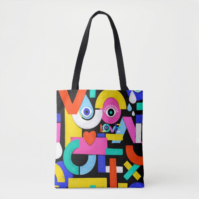 Farbenfrohe abstrakte Muster mit Liebe im Inneren. Tasche (Vorderseite)