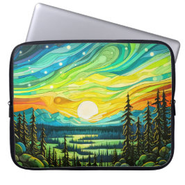 Farbenfrohe Abstrakte Nord-Leuchten-Illustration Laptopschutzhülle
