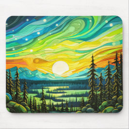 Farbenfrohe Abstrakte Nord-Leuchten-Illustration Mousepad