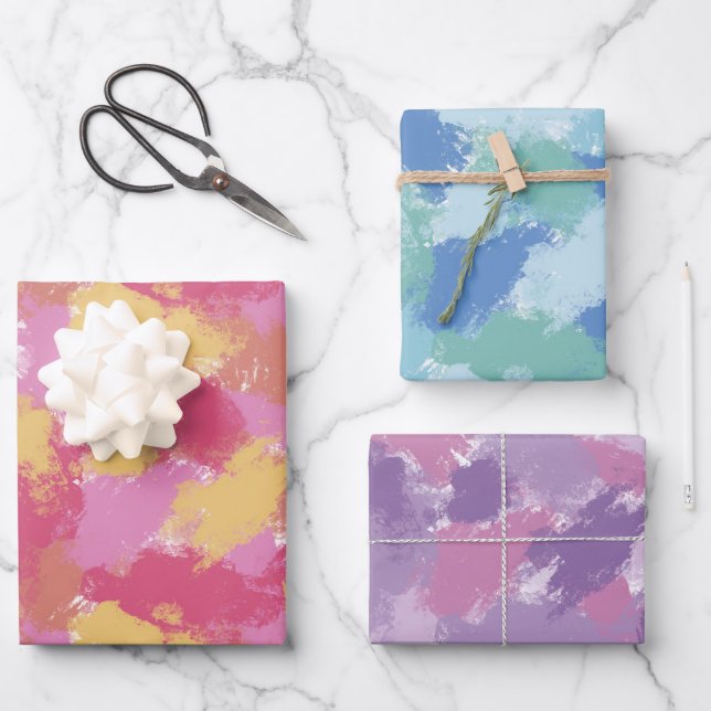 Farbenfrohe Abstrakte Pinselstriche - Geschenkarti Geschenkpapier Set (Vorderseite)