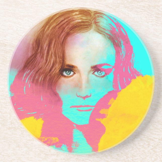 Farbenfrohe Abstrakte Pop Frau, SandStone Unterset Sandstein Untersetzer (Vorne)