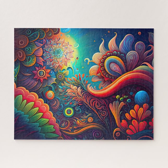 Farbenfrohe Abstrakte Psychedelische Blume Kunst (Horizontal)