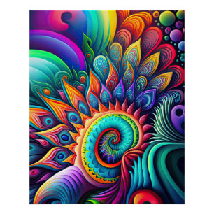 Farbenfrohe Abstrakte psychedelische Blume Poster