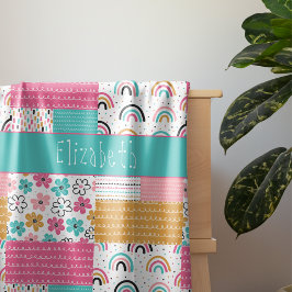 Farbenfrohe Abstrakte Regenbogen-Blume Patchwork Sherpadecke