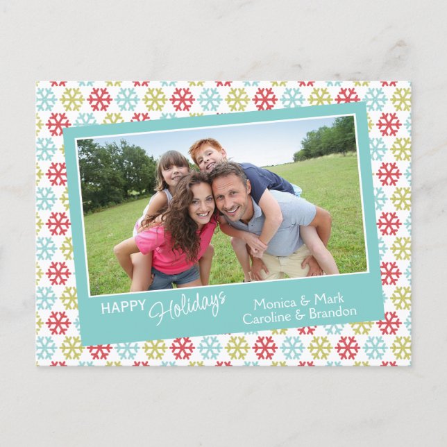 Farbenfrohe Abstrakte Schneeflocken Happy Holidays Postkarte (Vorderseite)