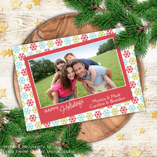 Farbenfrohe Abstrakte Schneeflocken Happy Holidays Postkarte
