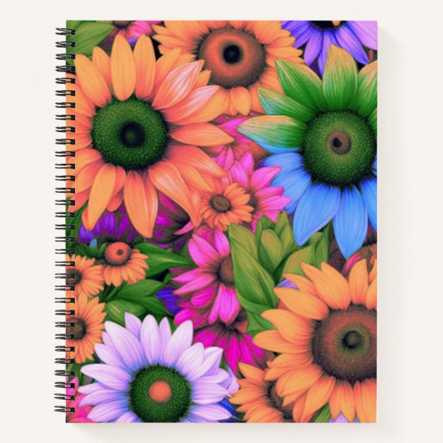 Farbenfrohe Abstrakte Sonnenblumen #2 - SpiralNote Notizbuch (Vorderseite)