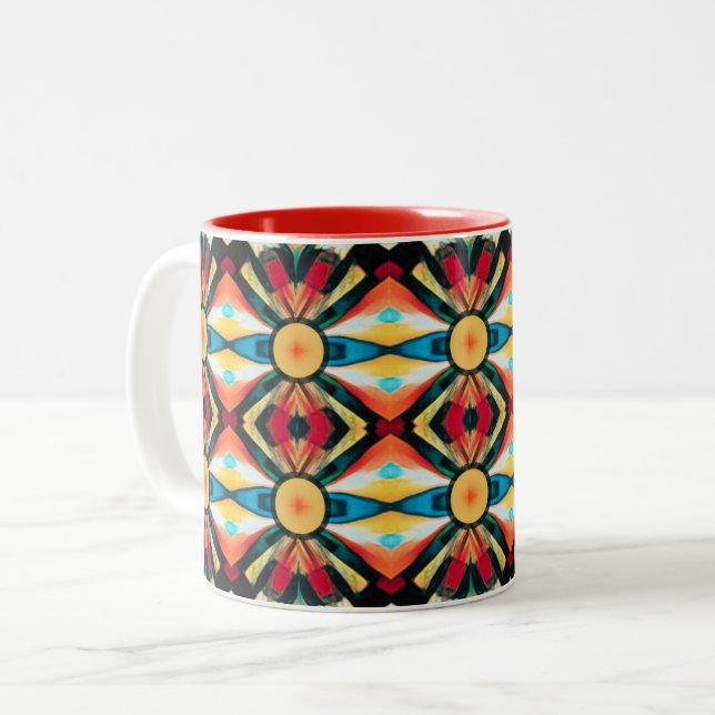Farbenfrohe Abstrakte Stämme Inspiriert Zweifarbige Tasse (Vorderseite Links)