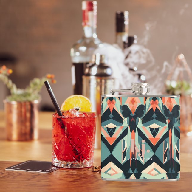 Farbenfrohe Abstrakte Streifen Monogramm Flachmann (Von Creator hochgeladen)