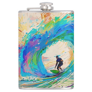Farbenfrohe Abstrakte Surfer in der Barrel Wave Flachmann