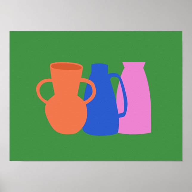 Farbenfrohe Abstrakte Vase-Keramik-Formen in Grün Poster (Vorne)