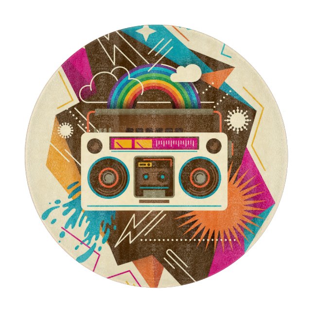 Farbenfrohe Abstrakte Vintage Radio-Illustration Schneidebrett (Vorderseite)