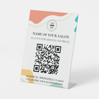 Farbenfrohe Abstrakte Wave QR Code Salon Services  Sockelschild