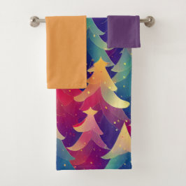 Farbenfrohe Abstrakte Weihnachtsbäume Badetuch Set