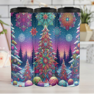 Farbenfrohe Abstrakte Weihnachtsbäume Thermosbecher
