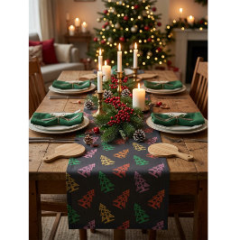 Farbenfrohe Abstrakte Weihnachtsbaummuster Kurzer Tischläufer