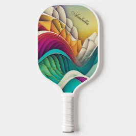 Farbenfrohe abstrakte Wellen und Berge Pickleball Schläger