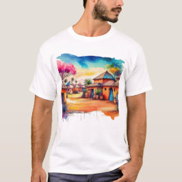 Farbenfrohe afrikanische Dorfmalerei T-Shirt