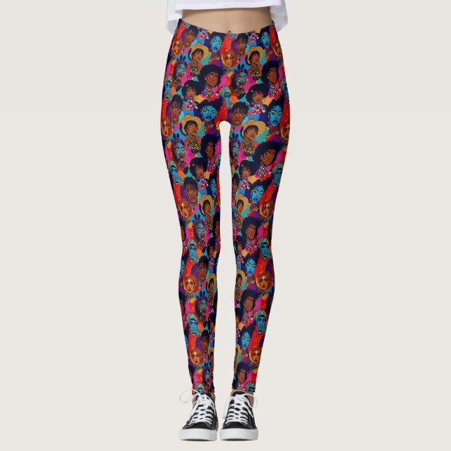 Farbenfrohe afrikanische Frauen auf blau Leggings (Vorderseite)