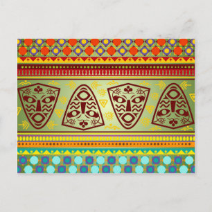 Farbenfrohe afrikanische Masken Streifen Kente Mus Postkarte