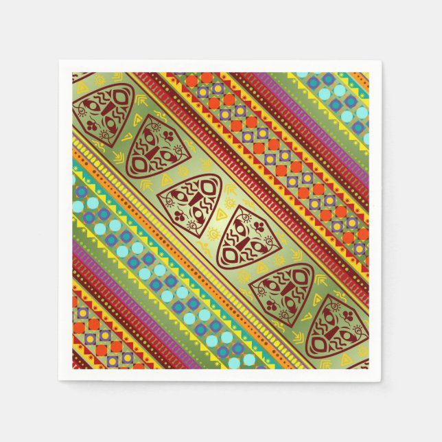 Farbenfrohe afrikanische Masken Streifen Kente Mus Serviette (Vorderseite)
