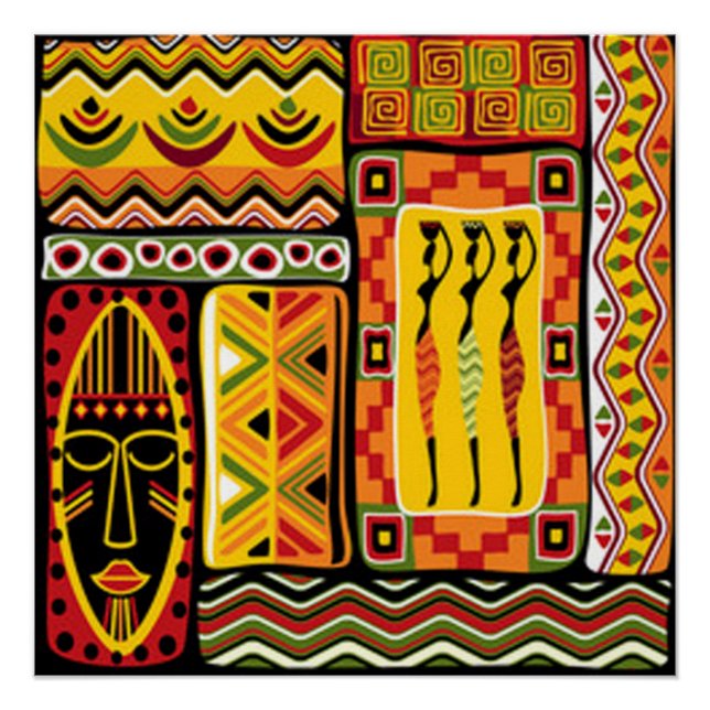 Farbenfrohe afrikanische Muster-DruckCollage Poster (Vorderseite)